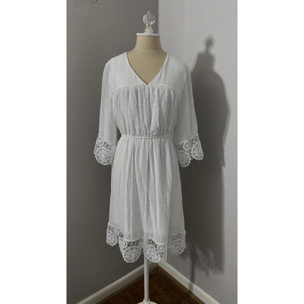 Women's Summer Dress White Size Medium Coastal Festival Prairie Cottagecore Lace